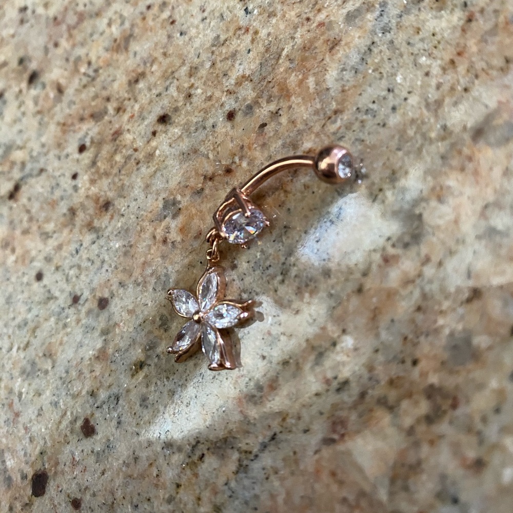 rose gold crystal flower bellybutton ring